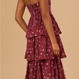 Altar'd State Strapless Maroon Floral Dress
